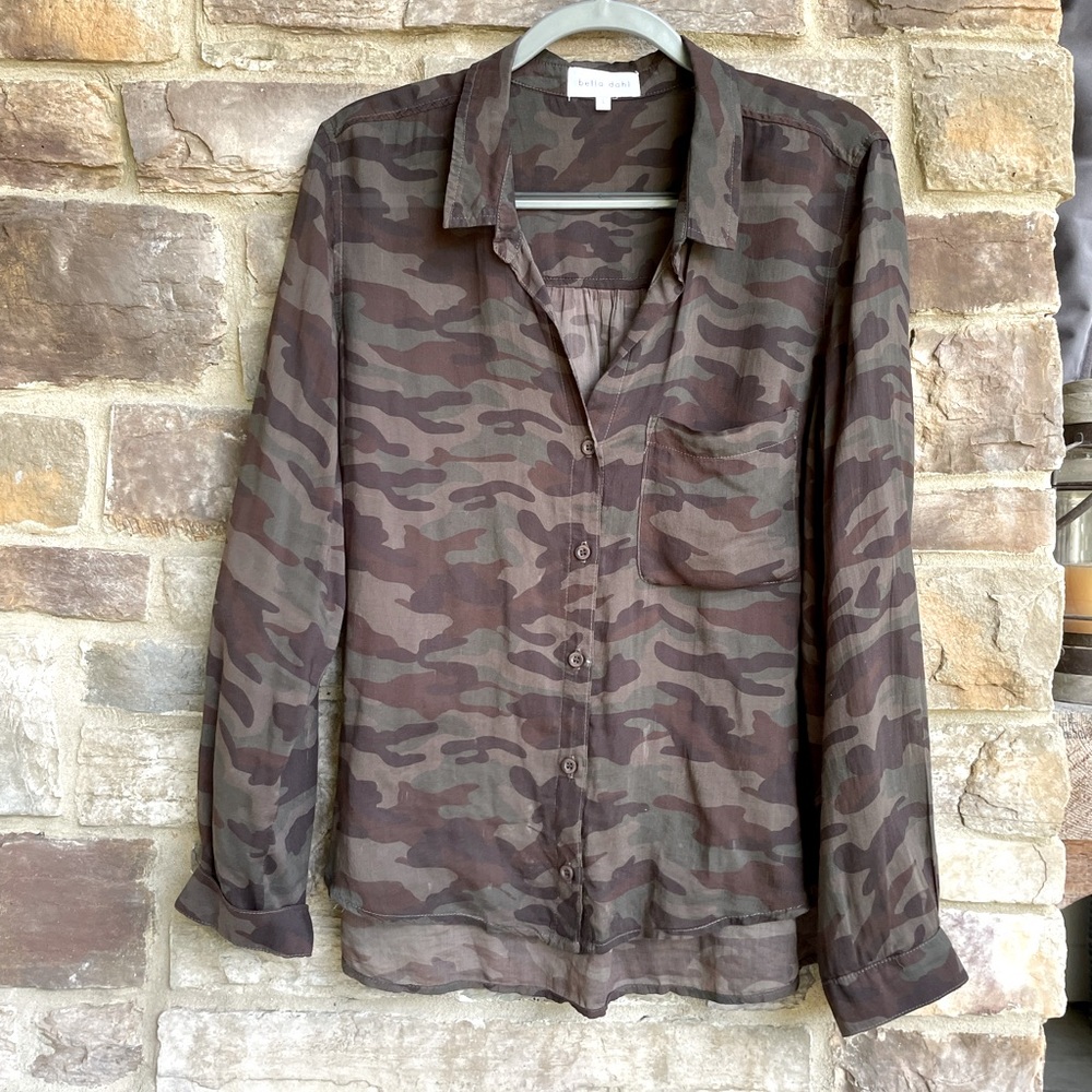 Bella Dahl camo hi lo top size L. Semi sheer